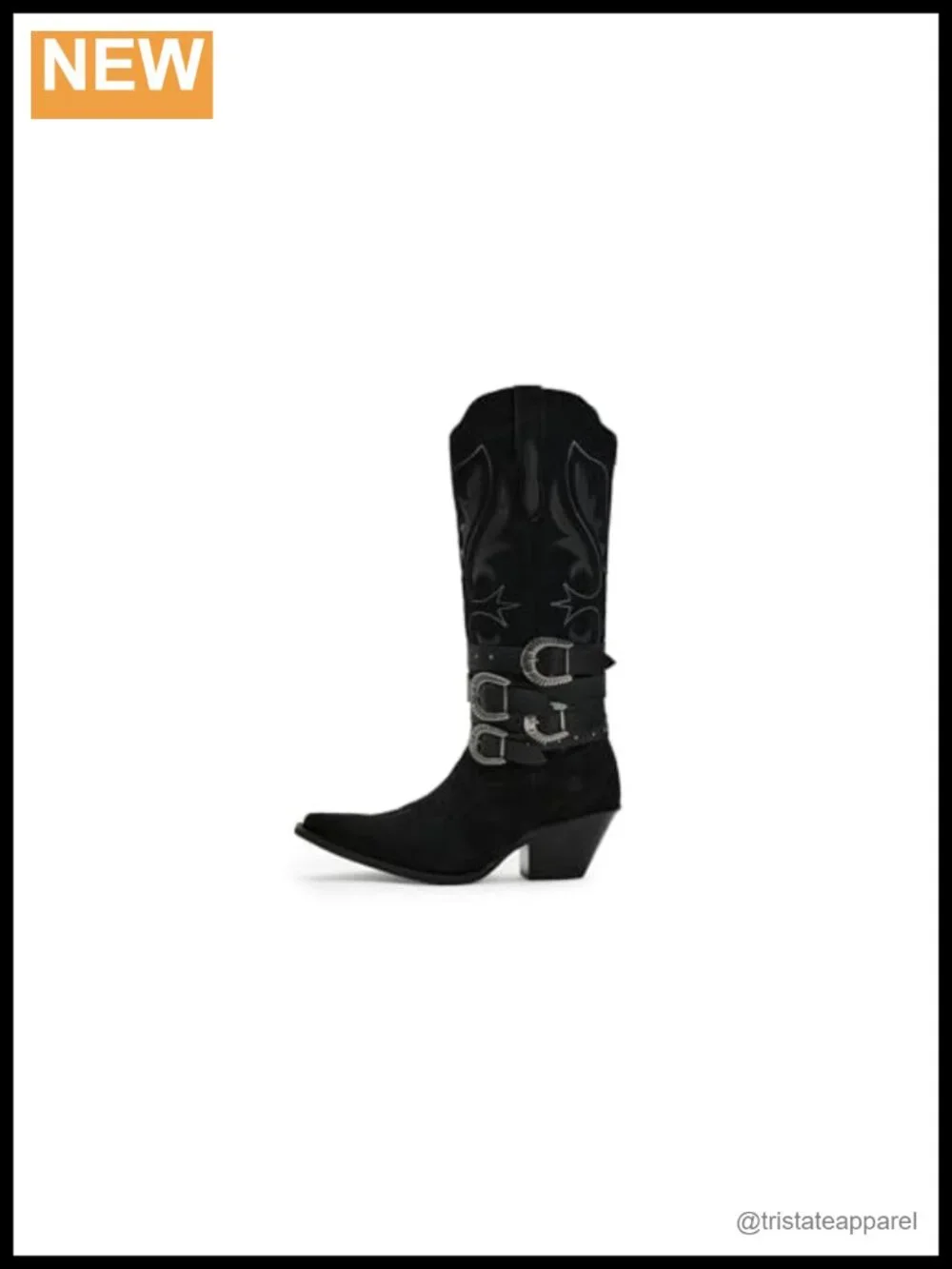 Suede Leather Western Over Knee Mid Heel Boots Buck Wild Snip Toe Pull On